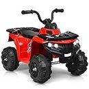 GYMAX Kids Electric Quad Bike, 6V Battery Powered Toy Car with Music, Story, Headlights, USB/MP3/AUX, Forward & Backward, Children Electric ATV for 3 Years Old + Boys Girls (Red)