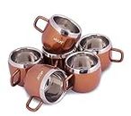 MILTLIFE® Stainless Steel Tea Cup Set of 6, 100ml Each Cup Double Wall Tea Coffee Cup (Apple Shape Tea Cup)