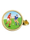 Hockey Players (C) Gold Plated Domed Lapel Pin Badge in Bag
