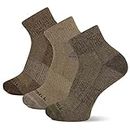 Merrell Men's Cushioned Wool Hiker 3 Pack Quarter Sock (Men's Shoe Size: 9.5-12), Olive, Oatmeal, Brown, One Size