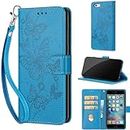 TOMYOU for iPhone 6 / 6S Case, Embossed Premium PU Leather Folio Flip Notebook Wallet Cover Compatible with iPhone 6 / 6S Phone Case [Magnet Closure][Kickstand][Card Slots], Blue Butterfly