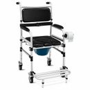 2-in-1 Aluminum Commode/Shower Wheelchair w/ Locking Casters Adjustable Height