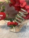 Chaussures Femme Talon Or Soiree Mariage Strass Serpenti Taille 38
