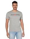 JACK & JONES Men's Jjecorp Logo Tee Ss Crew Neck Noos T-Shirt. Grey (Light Grey Melange Detail: Slim Fit - Melange). Small