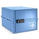 Lockabox One™ | Caja de almacenamiento compacta e higiénica con cerradura para alimentos, medicamentos y seguridad en el hogar (Azul Medico)