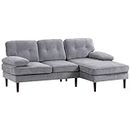 HOMCOM L Shape Sofa with Right Chaise Lounge, Modern 3-Seater Couch with Wooden Legs and Arms, Tufted Corner Sofa for Living Room, Bedroom, Grey
