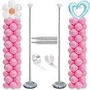 Decojoy Balloon Column Stand Set of 2, Adjustable 7 Feet Arch Stands with Bases for Floor, Tall Tower Pillar Assembly Kit Graduation, Birthday, Party, Baby Shower Decoration, silvery