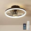 LMiSQ Reversible Ceiling Fans with Lights and Remote 49CM 48W Modern Low Profile Ceiling Fan Light Timing 6 Speeds 3-Color Dimmable Flush Mount Ceiling Fans with Lamps Smart App Control Ceiling Fans