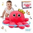 Hibility Baby Toys 6 to 12 Months - Musical Octopus Plush Toy Movable Light Up Crawling Toys - Infant Tummy Time Birthday Gifts for Babies 3-6 9 12 Months 1 Year Old Girls & Boys (Pink)