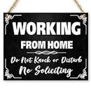 Working from Home Sign - 10x8 Dibond Do Not Disturb Door Hanger Sign - No Soliciting Signs for Home - Do Not Knock Home Office Sign for Door Black
