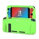 Teyomi Protective Silicone Case for Nintendo Switch, Grip Cover with Tempered Glass Screen Protector, 2 Storage Slots for Game Cards, Shock-Absorption & Anti-Scratch (Green)