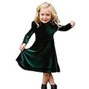 discountstore145 Women Dress, Girls Autumn Winter Long Sleeve Velvet Ruffle Family Matching Midi Dress Green Kid XL (6-7T)