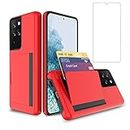 Asuwish Phone Case for Samsung Galaxy S21 Ultra Glaxay S21ultra 5G with Tempered Glass Screen Protector Cover and Credit Card Holder Stand Slim Hybrid Cell Gaxaly 21S S 21 21ultra G5 Women Men Red
