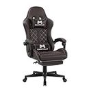 Gamtimer Gaming Chair,Ergonomic Computer Chair with Footrest and Lumbar Support,Breathable PU Leather,Big and Tall Video Gaming Chair,Height Adjustable 360 Degree Swivel Chair for Adults-Brown