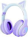 Daemon Headphones, Bluetooth Wireless Headphones for Kids Teens Adults, Over-Ear Bluetooth Headphones with Microphone, Cat Ear Headphones for Girls Women (Lavender Purple)