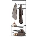 Simple Houseware Coat Rack with Storage Shelf, Black