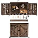 Rustic Jewelry Organizer – Wall Mounted Jewelry Holder with Removable Bracelet Rod, Shelf, Earrings Wire Mesh, 32 Hooks & Barn Doors – Perfect Earrings, Necklaces and Bracelets Holder - Torched Brown