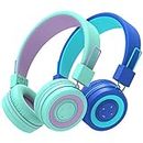 [2 Pack] iClever BTH02 Kids Wireless Headphones - Online Schooling Headphones for Kids with MIC, Volume Control Adjustable Headband - Children Headsets for School iPad Tablet Airplane PC, Green/Blue