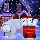 DR.DUDU 7 FT Christmas Inflatables Polar Bear with Santa Hat, Christmas Bear Blow up Outdoor Decorations for Lawn Garden Yard Xmas Holiday Party