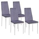 GOLDFAN Set of 4 Dining Chairs Modern High Back Velvet Kitchen Simple Casual Corner Chairwith Chrome Legs, Grey
