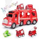 Jenilily Fire Truck Toys Cars Toddler Transporter Toy Vehicles, Shape Sorting Toys 3 4 5 6 7 Year Old Boys Kids