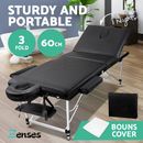 Zenses Massage Table 60cm Portable 3 Fold Aluminium Beauty Therapy Bed Black