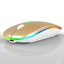Laptop Wireless Mouse, Rechargeable Mouse 2.4G USB Optical Wireless Mouse, LED Dual Mode (Bluetooth 5.2 and 2.4G) Slim Silent Mouse for Laptop, PC, Computer, Desktop and Other Devices (Gold)