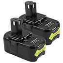 2Pack 18V 5000 mAh Rechargeable Battery for Ryobi ONE+ Tool P102 P103 P104 P105 P106 P107 P108 Power Tool with LED Charge Indicator Light