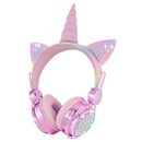 Kids Wireless Headphones for Girls Children Teens, LED Light Up Pink Unicorn