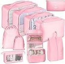 Packing Cubes, 10 Set Packing Cubes with Shoe Bag & Electronics Bag - Luggage Organizers Suitcase Travel Accessories (Pink)