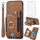 Phone Case for iPhone 6 6s Wallet Cover with Screen Protector Wrist Strap Lanyard RFID Credit Card Holder Ring Stand iPhone6 Six i6 S iPhone6s iPhine6s iPhones6s i Phone6s Phone6 6a S6 Women Men Brown