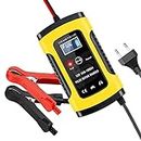 SYSTENE Fully Automatic Battery Charger 6A 12V, Car Battery Charger & Maintainer- EU Plugfor Car, Motorcycle, Lawn Mower and More(Yellow)