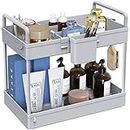 SOLEJAZZ 2-Tier Under Sink Storage, Bathroom Countertop Organizer, Standing Rack Cosmetic Holder, Bathroom Tray with Dividers, Storage Shelf Organizer for Makeup Cosmetic Perfume, 34x22x39cm, Gray