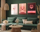 Rose Wine Glasses Set of Three Art Print Painting Poster Decor Gift
