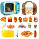 Juego de utensilios de comida en miniatura para juegos imaginativos de microondas azul para niños Fing Play