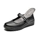 VJH confort Women s Mary Jane Flats,Comfort Round Toe Slip-on Orthotic Low Wedge Walking Shoes (9 Black)