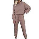 TIMIFIS Womens Sets 2 Piece Outfits Comfy Travel Lounge Set Long Sleeve Crewneck Sweatsuits Casual Drawstring Sweatpants, Brown, XX-Large