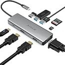 AYCLIF - Hub USB C, Adaptador Tipo c 4 en 1, Tipo C Hub USB C con 2 x 4K HDMI, VGA, PD de 100 W, 3 lectores de Tarjetas USB 3.0 y TF/SD para MacBook Pro/Macbook Air/DELL/HP/Surface Pro 7