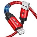 JSAUX 【Apple MFi Certified】 Lightning Cable 4ft, iPhone Charger Cable Nylon Braided Heavy Duty, Upgraded C89 USB Lightning Cord for iPhone 11 Xs Max X XR 8 7 6s 6 Plus SE 5 5s, iPad, iPod-Red