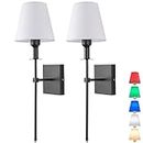 Aiehnid Battery Operated Wall Lights Set of 2，with Color Temperature Dimmable Remote Control，Battery Powered Non Hardwired Wall Lamp，for Bedroom Farmhouse Bedside Reading Light (Black)
