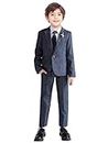 LOLANTA Boys Plaid 2-Piece Suit Blazer Pants Set Wedding Ring Bearer Outfits for Formal Casual Ocassions (Blue 5)