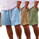 Short En Coton Et Lin Pour Hommes Pantalon Court Hawaïen Avec Cordon De #