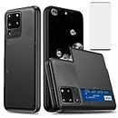 Asuwish Phone Case for Samsung Galaxy S20 Ultra 5G with Tempered Glass Screen Protector and Credit Card Holder Wallet Cover Hard Hybrid Cell Accessories S20ultra 20S S 20 A20 S2O 20ultra G5 Men Black