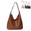 Peticehi Ooomay Maya Shoulder Bag, Faux Leather Tote Bag for Women, Large Capacity Everyday Shoulder Bags for Women (L,Brown)