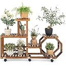 Giantex Rolling Wooden Plant Stand, 6-Tier Plant Shelf for 8 Pots, Lockable & Detachable Wheels, Plant Display Storage Rack Flowerpot Holder for Balcony Garden Patio Home (6 Tiers - 8 Pots)