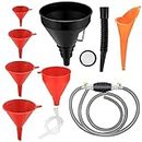 8 Pieces Filling Funnel Set, Gasoline Fuel Funnel，Right Angle Flexible Plastic Funnel Set, Universal Auto Gasoline Fuel Funnel with Detachable Hose and Manual Oil Absorber