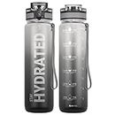 Sahara Sailor Water Bottle, 32oz Motivational Sports Water Bottle with Time Marker - Times to Drink - Tritan, BPA Free, Wide Mouth Leakproof, Fast Flow Technology with Clean Brush by Gohippos (1 Bottle)