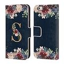 Official Nature Magick Letter S Floral Monogram Gold Navy 2 Leather Book Wallet Case Cover Compatible for Apple iPhone 6 / iPhone 6s