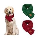 SlowTon Dog Knitted Scarf, 2 Pack Dog Warm Bandanas, Christmas Winter Holiday Decoration Scarf for Small Medium Large Dogs (Red, Green)