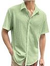 Pinkmint Popcorn Shirt for Men Soild Slim Fit Sleeve Spread Collar Trendy Men Shirt Summer Wear Goa Wear Navy Blue